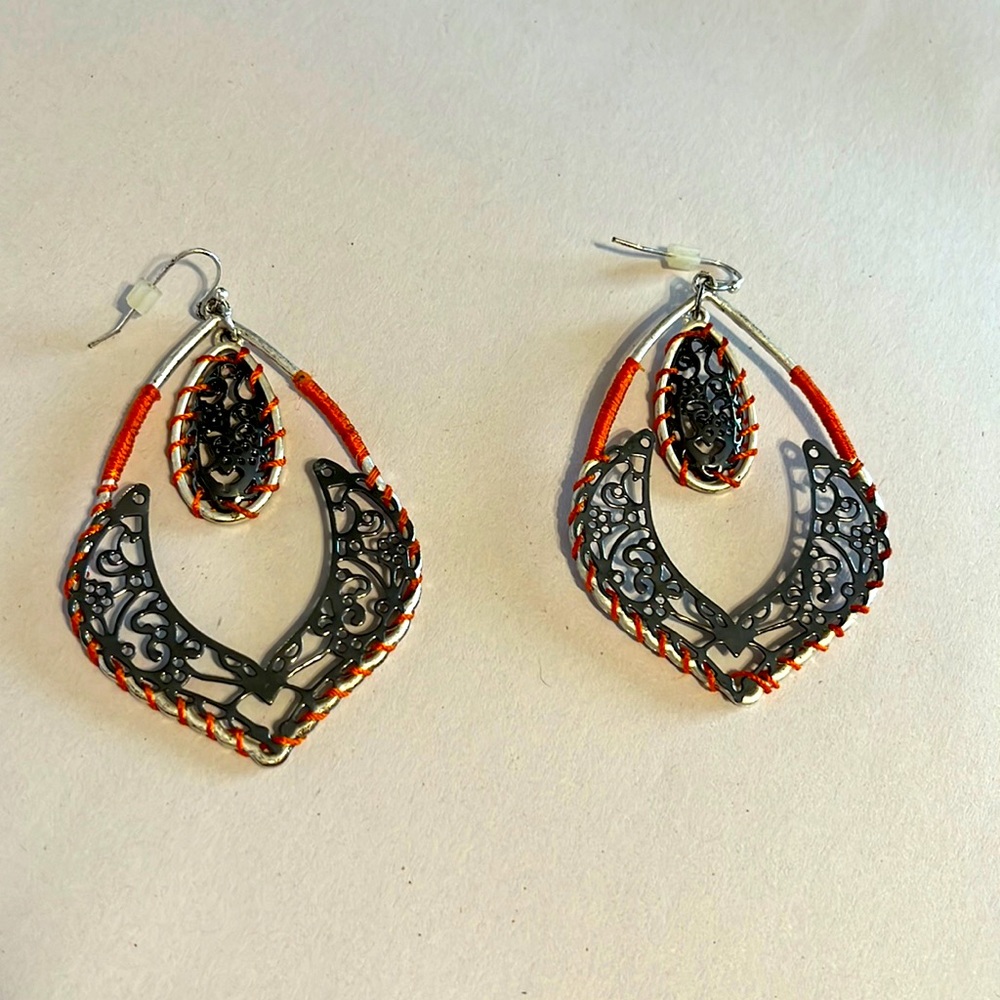 Orange, Silver, & Black Dangle Earrings (bebe)